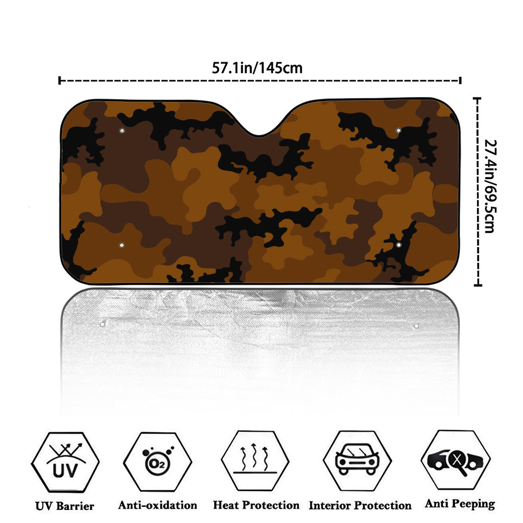 Dark Brown Camouflage Print Car Windshield Sun Shade