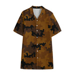 Dark Brown Camouflage Print Cotton Hawaiian Shirt