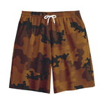 Dark Brown Camouflage Print Cotton Shorts