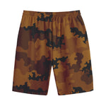Dark Brown Camouflage Print Cotton Shorts