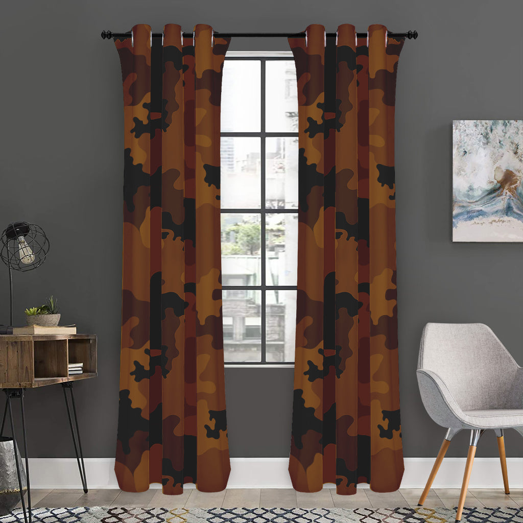 Dark Brown Camouflage Print Curtain