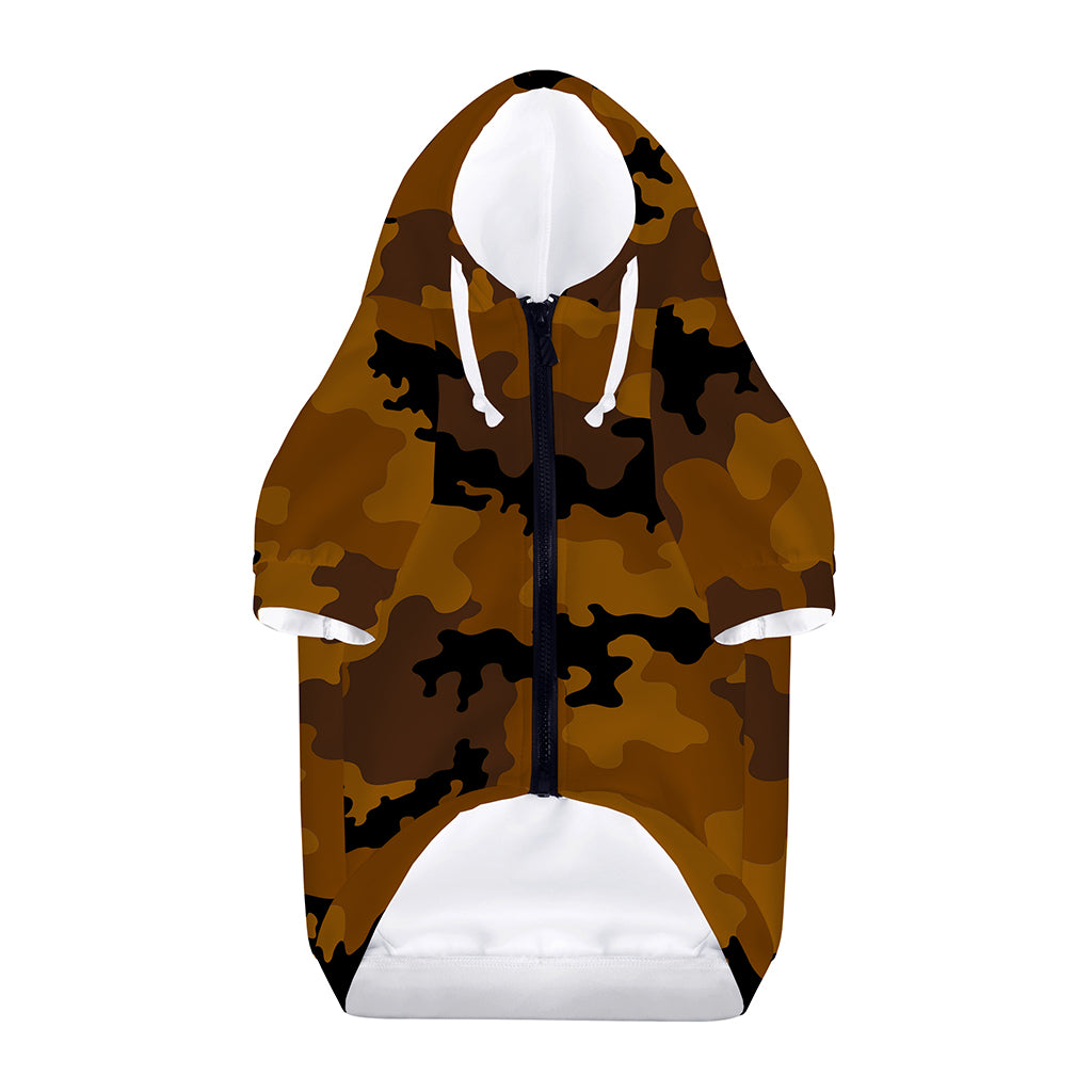 Dark Brown Camouflage Print Dog Zip Up Hoodie