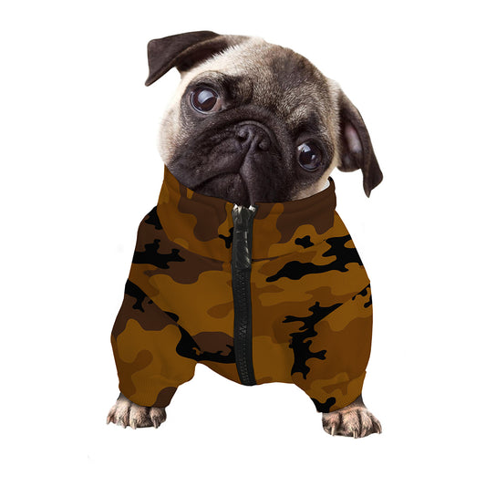 Dark Brown Camouflage Print Dog Zip Up Jacket