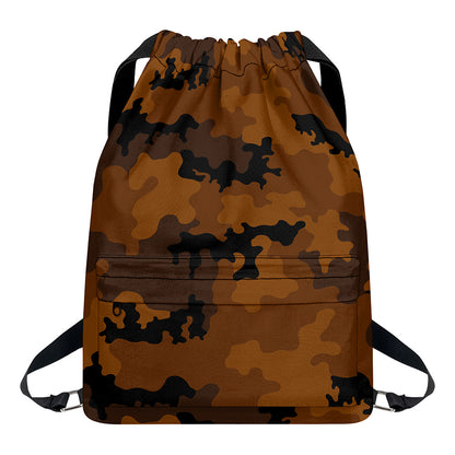 Dark Brown Camouflage Print Drawstring Backpack