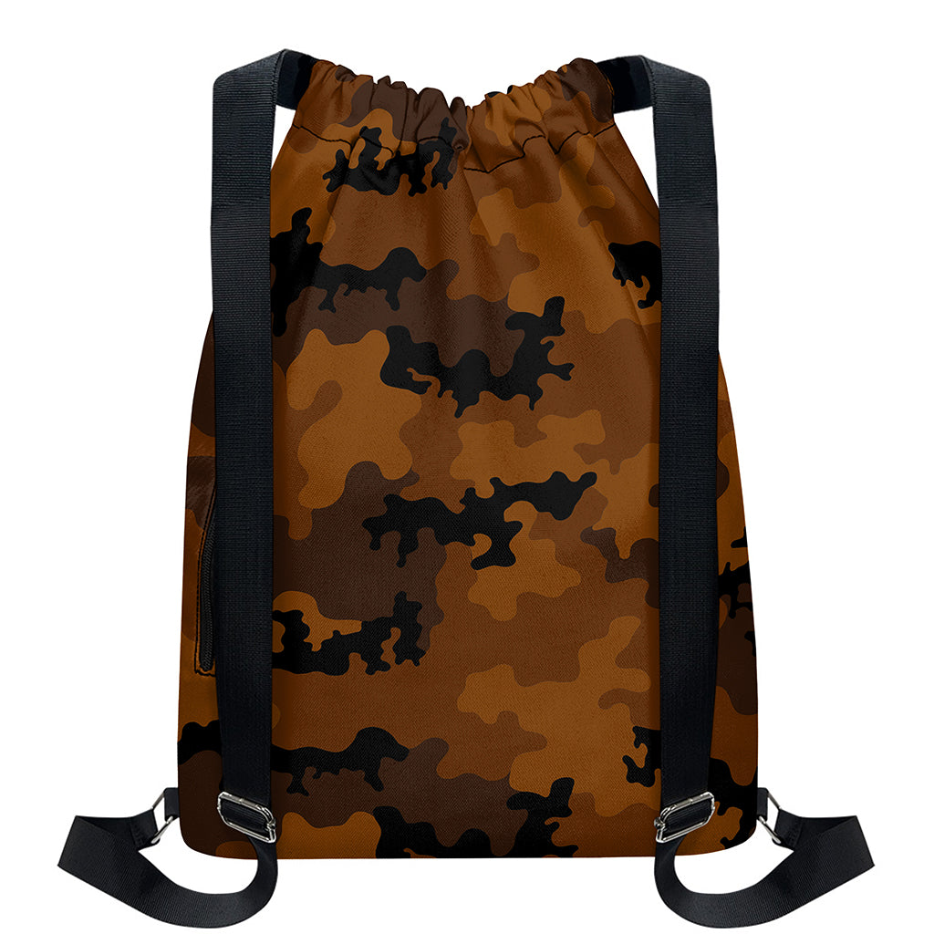 Dark Brown Camouflage Print Drawstring Backpack