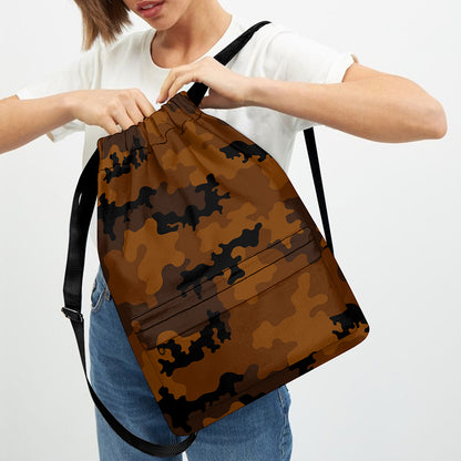 Dark Brown Camouflage Print Drawstring Backpack