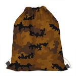Dark Brown Camouflage Print Drawstring Bag