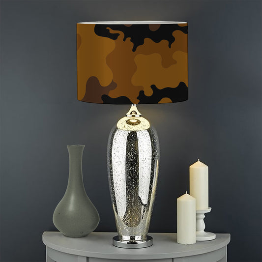 Dark Brown Camouflage Print Drum Lamp Shade