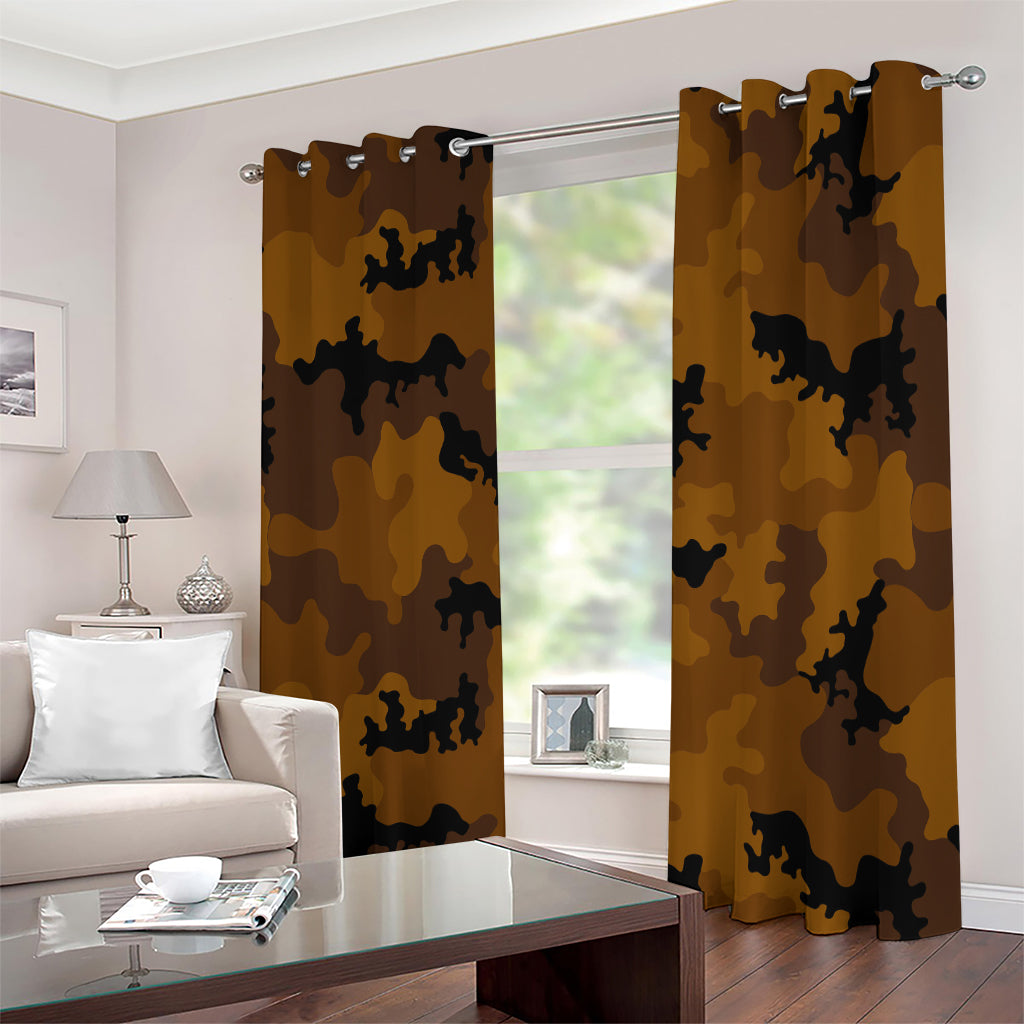 Dark Brown Camouflage Print Extra Wide Grommet Curtains