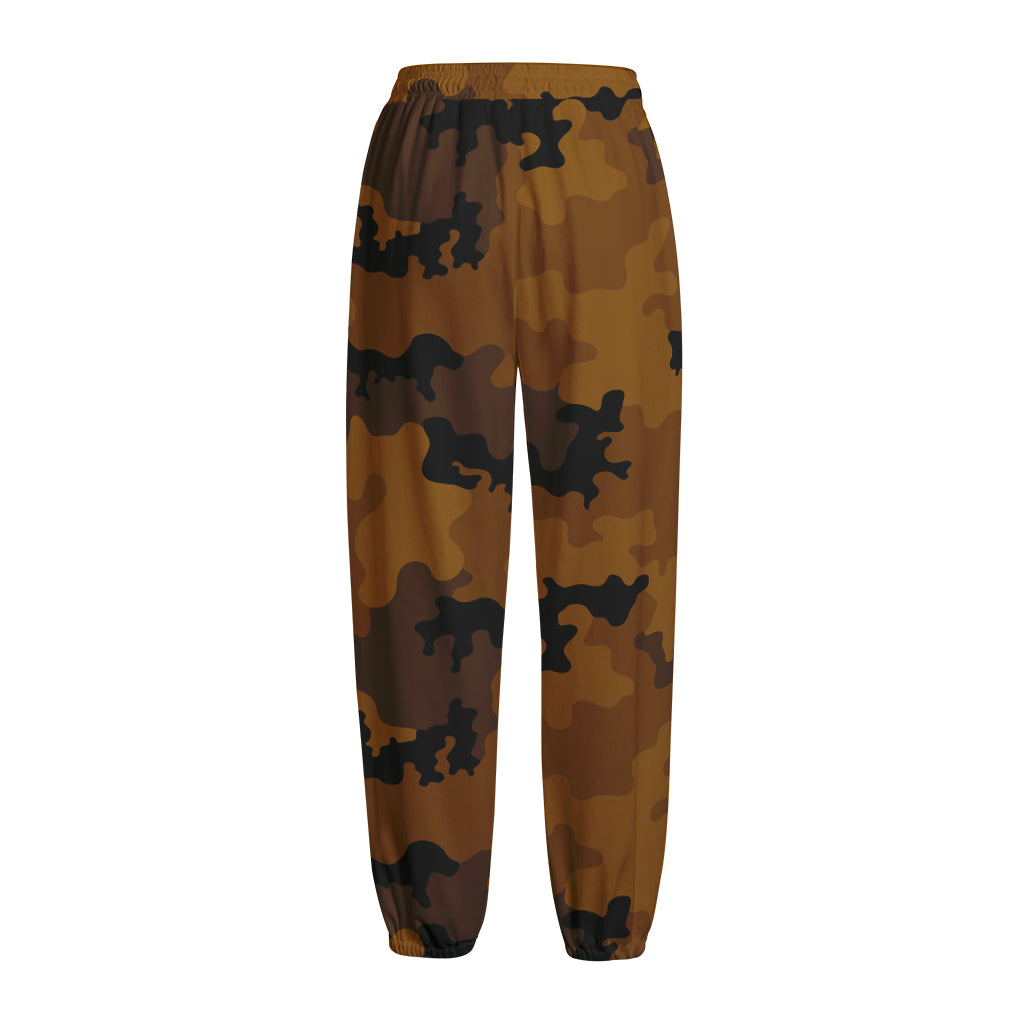 Dark Brown Camouflage Print Fleece Lined Knit Pants