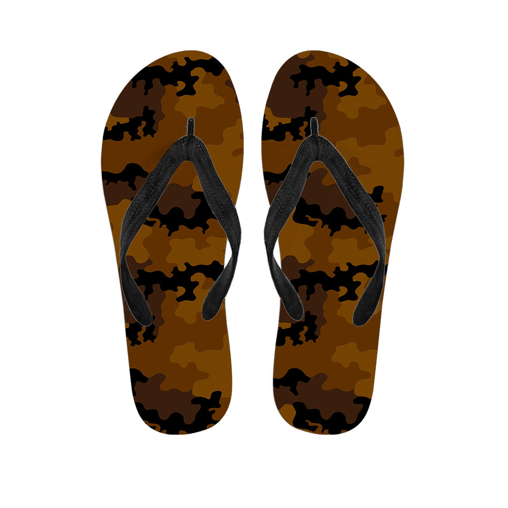 Dark Brown Camouflage Print Flip Flops