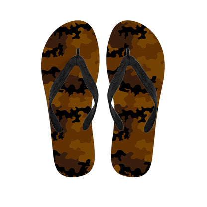 Dark Brown Camouflage Print Flip Flops