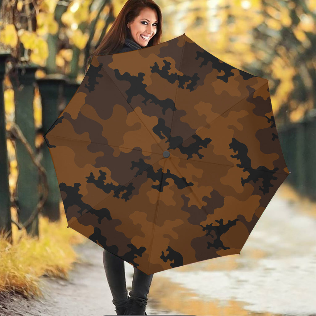 Dark Brown Camouflage Print Foldable Umbrella