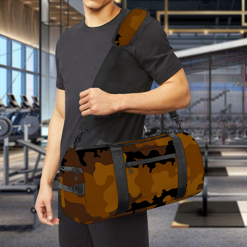 Dark Brown Camouflage Print Gym Bag