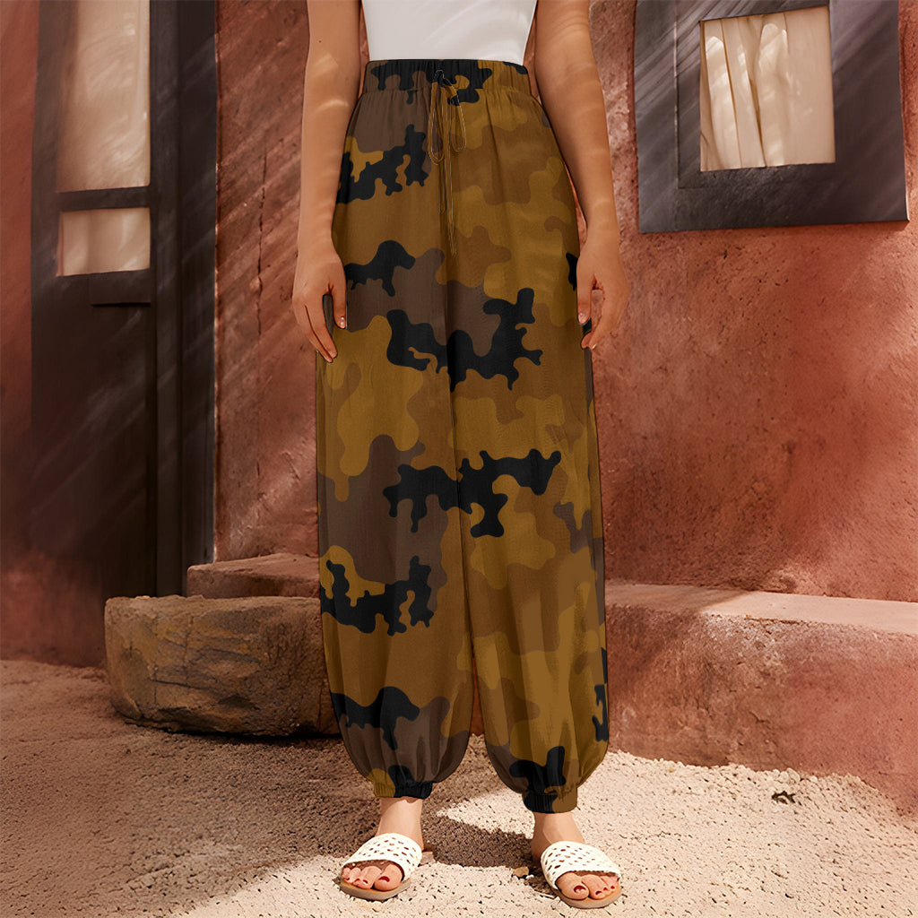 Dark Brown Camouflage Print Harem Pants