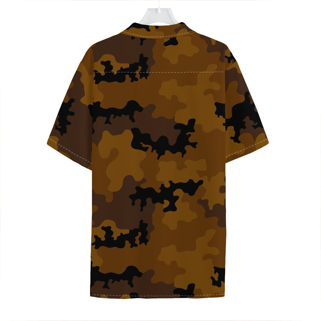 Dark Brown Camouflage Print Hawaiian Shirt