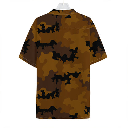 Dark Brown Camouflage Print Hawaiian Shirt