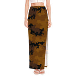 Dark Brown Camouflage Print High Slit Maxi Skirt