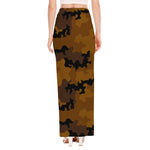 Dark Brown Camouflage Print High Slit Maxi Skirt