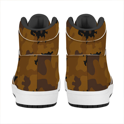 Dark Brown Camouflage Print High Top Leather Sneakers