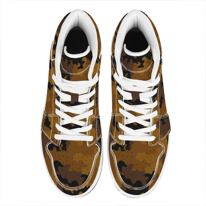 Dark Brown Camouflage Print High Top Leather Sneakers