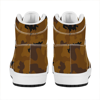 Dark Brown Camouflage Print High Top Leather Sneakers