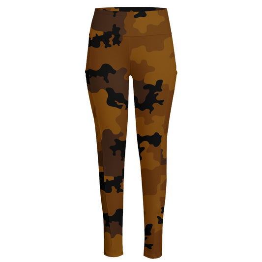 Dark Brown Camouflage Print High-Waisted Pocket Leggings
