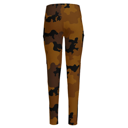 Dark Brown Camouflage Print High-Waisted Pocket Leggings