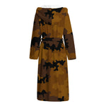 Dark Brown Camouflage Print Hooded Bathrobe