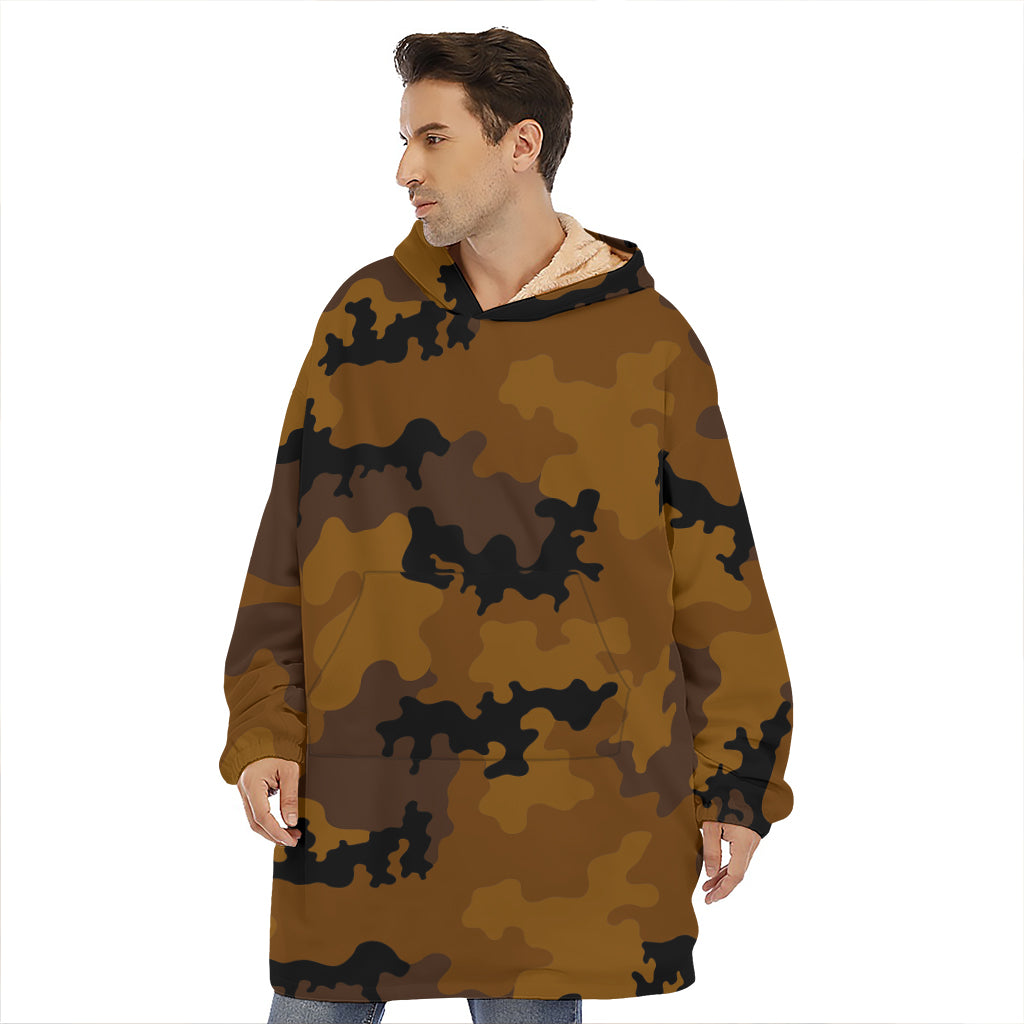Dark Brown Camouflage Print Hoodie Blanket