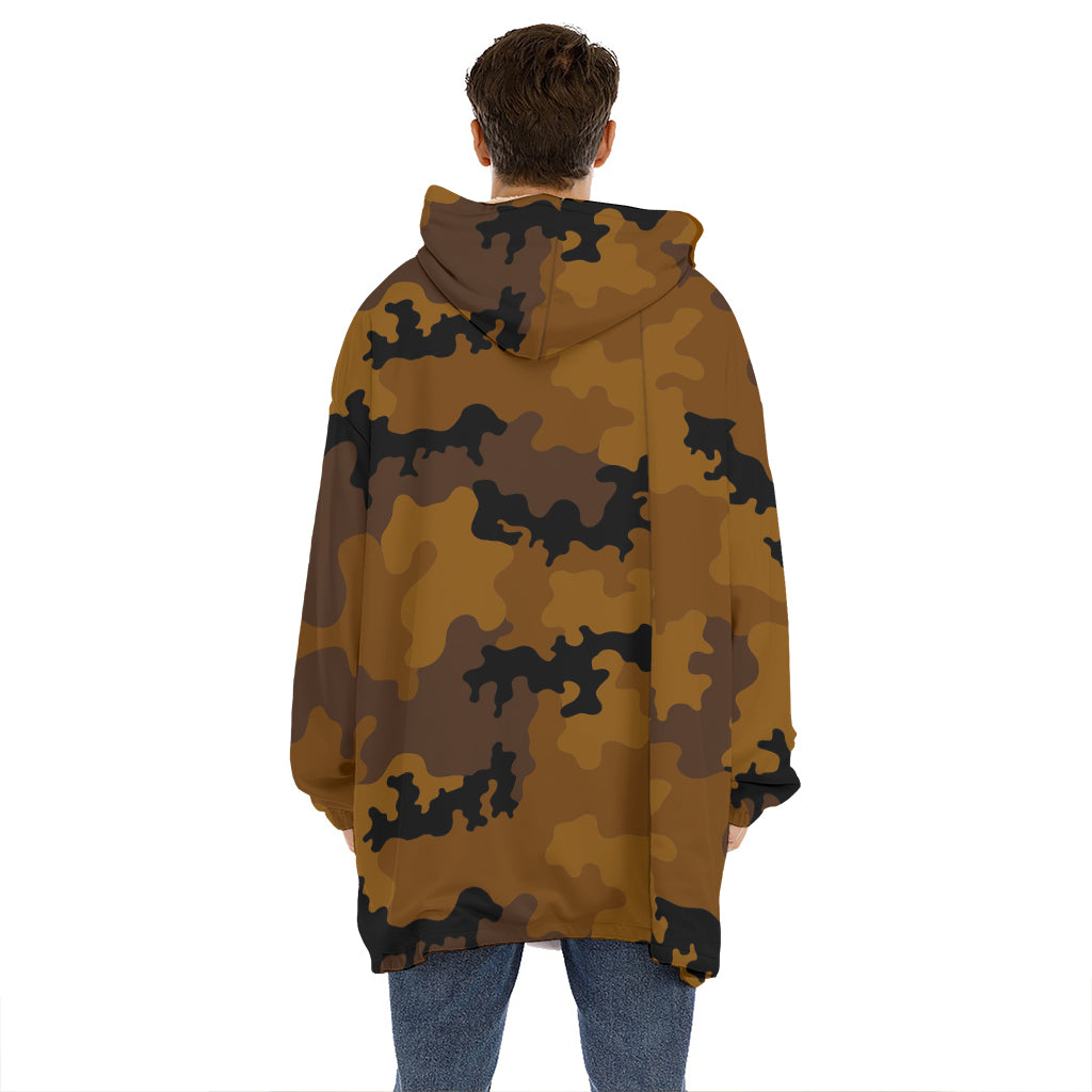Dark Brown Camouflage Print Hoodie Blanket