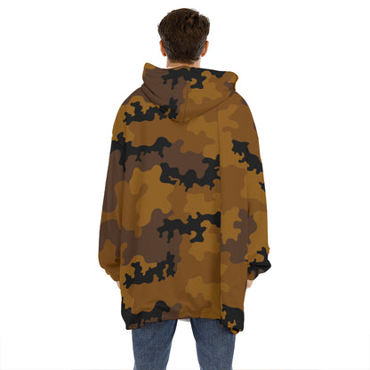 Dark Brown Camouflage Print Hoodie Blanket