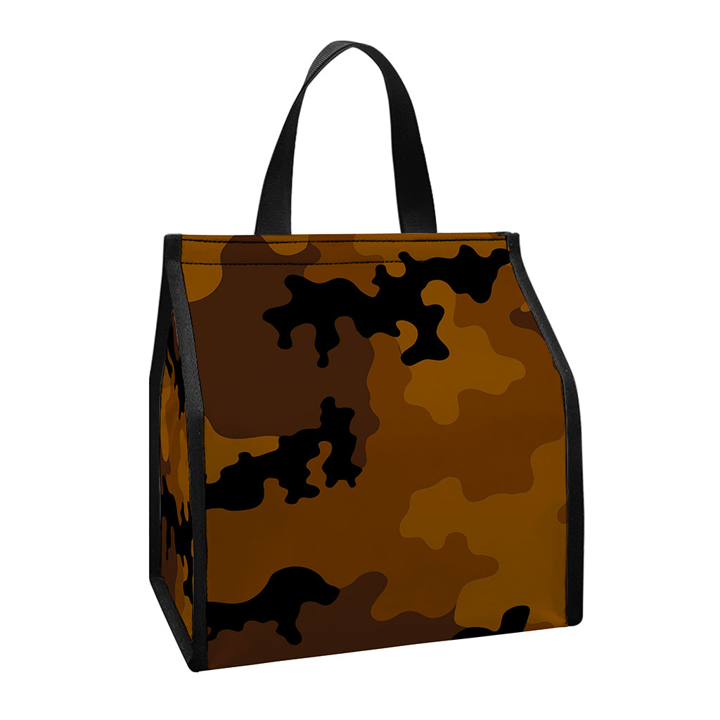 Dark Brown Camouflage Print Insulated Lunch Tote