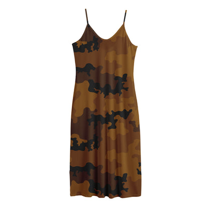 Dark Brown Camouflage Print Jersey Midi Cami Dress