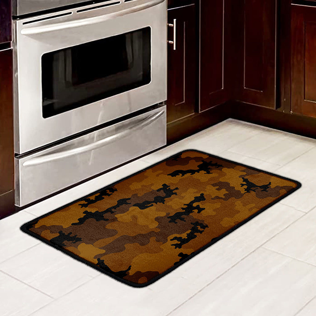 Dark Brown Camouflage Print Kitchen Mat