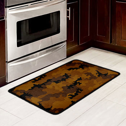 Dark Brown Camouflage Print Kitchen Mat