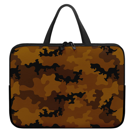 Dark Brown Camouflage Print Laptop Sleeve With Handle