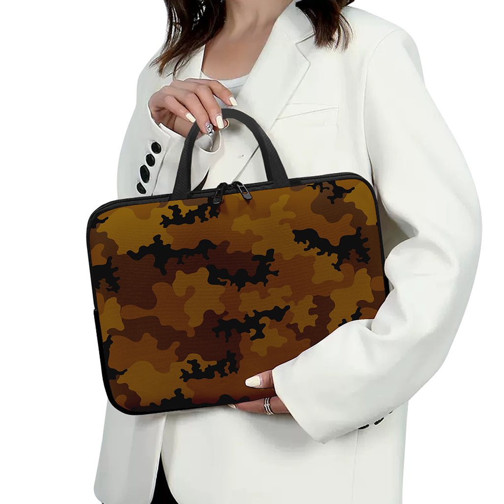 Dark Brown Camouflage Print Laptop Sleeve With Handle