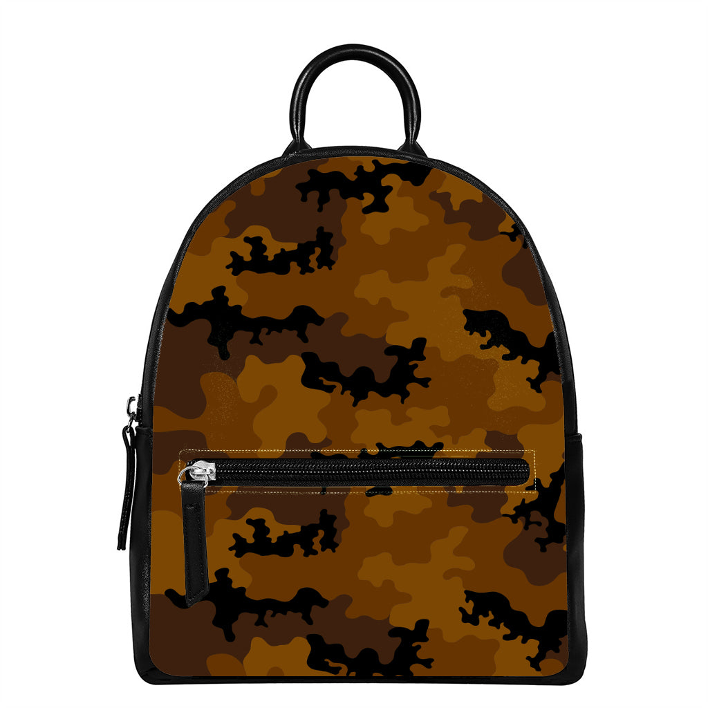 Dark Brown Camouflage Print Leather Backpack