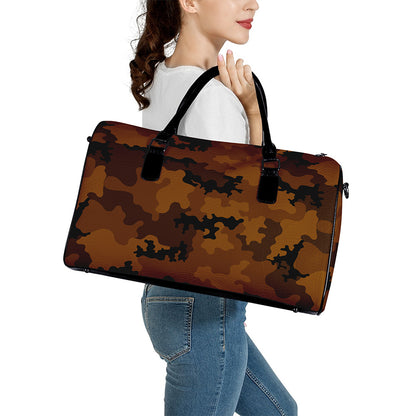 Dark Brown Camouflage Print Leather Duffle Bag
