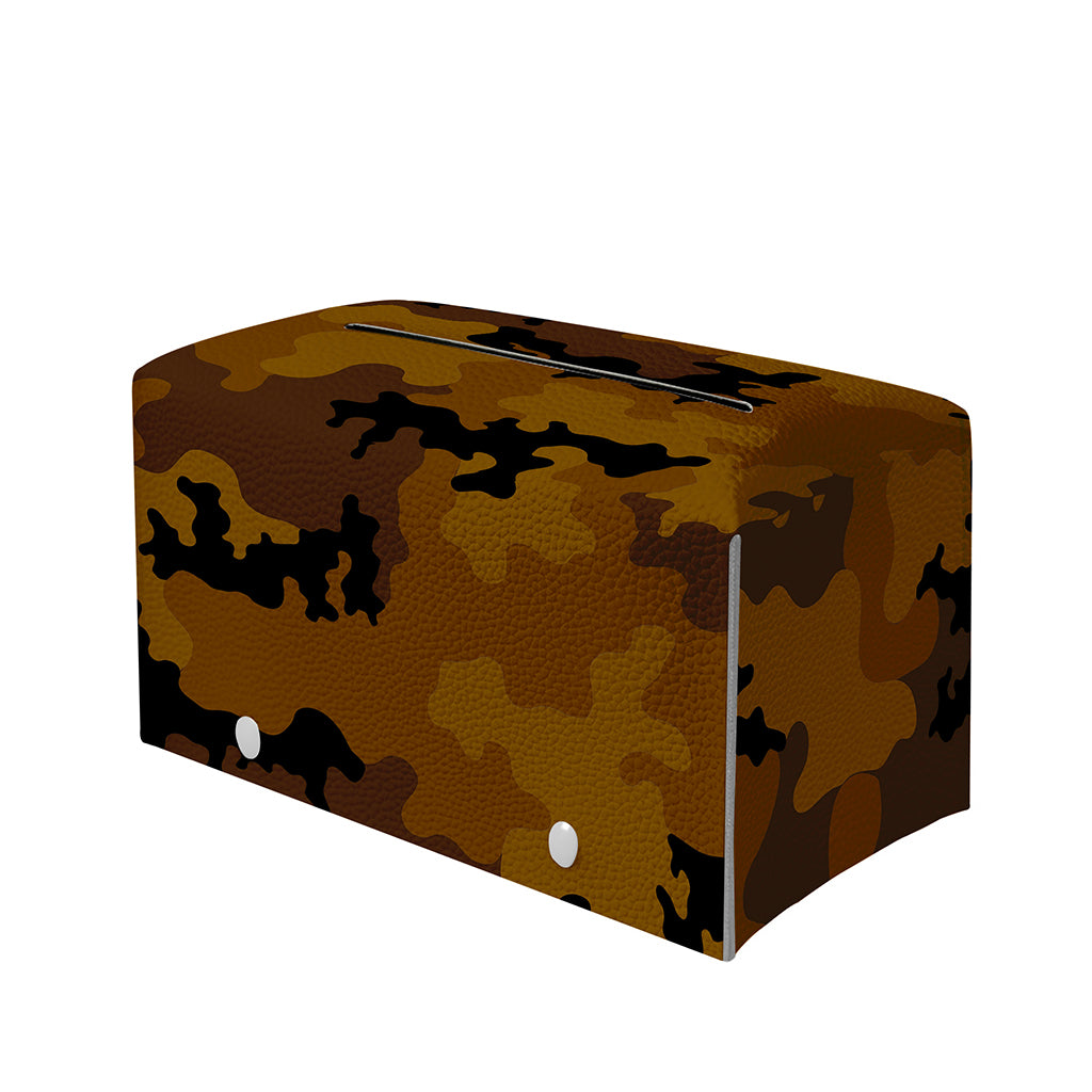 Dark Brown Camouflage Print Leather Tissue Box Cover