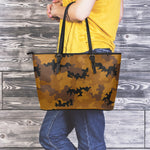 Dark Brown Camouflage Print Leather Tote Bag