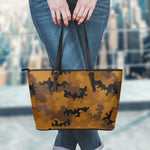Dark Brown Camouflage Print Leather Tote Bag