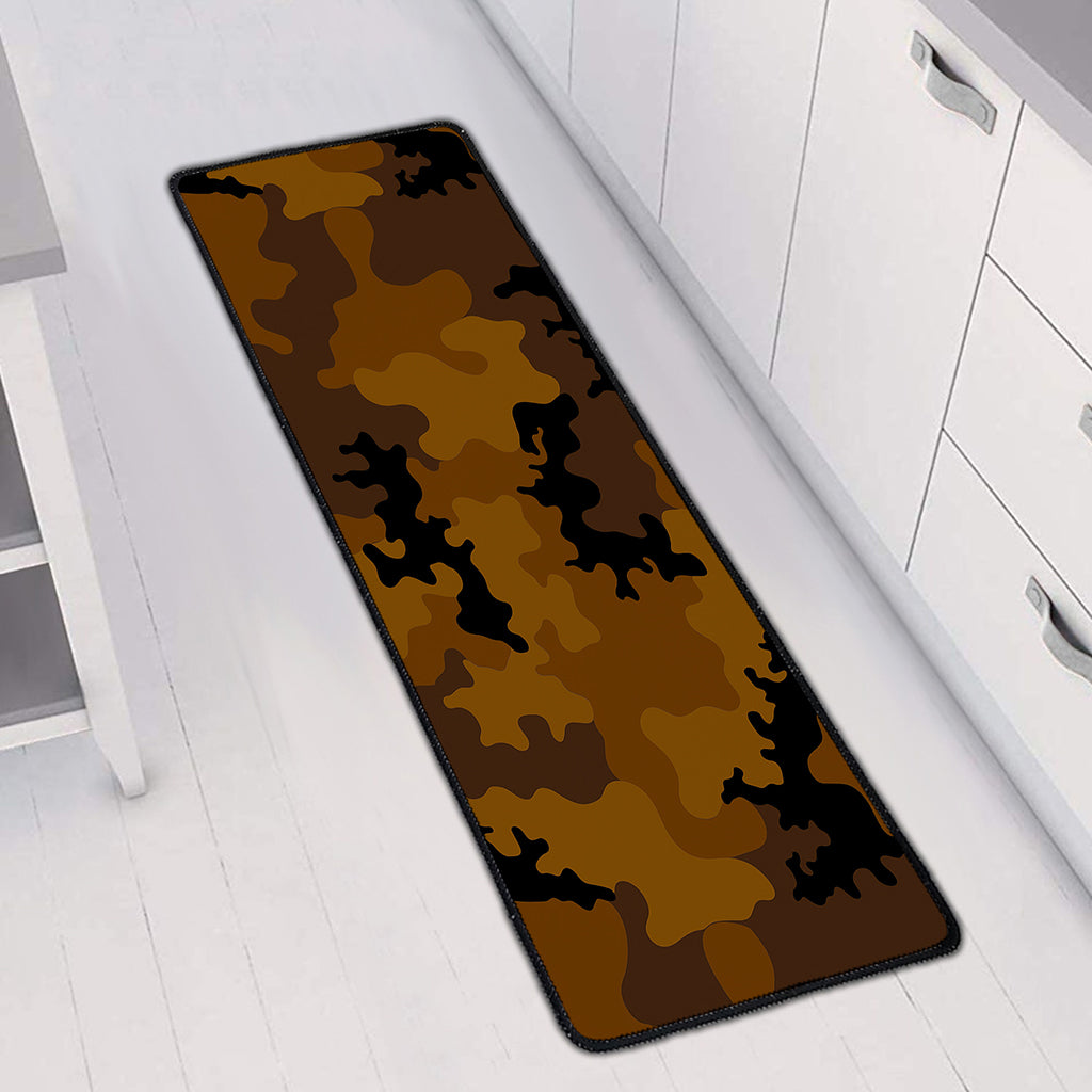 Dark Brown Camouflage Print Long Kitchen Mat