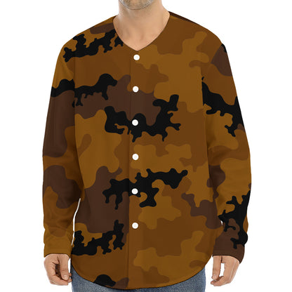 Dark Brown Camouflage Print Long Sleeve Baseball Jersey