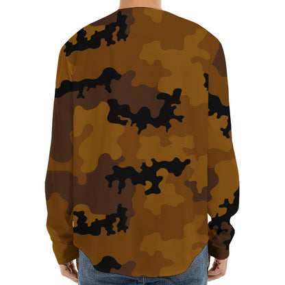 Dark Brown Camouflage Print Long Sleeve Baseball Jersey