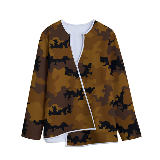 Dark Brown Camouflage Print Long Sleeve Short Coat