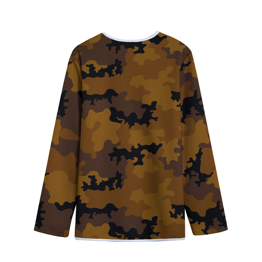 Dark Brown Camouflage Print Long Sleeve Short Coat