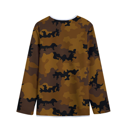 Dark Brown Camouflage Print Long Sleeve Short Coat