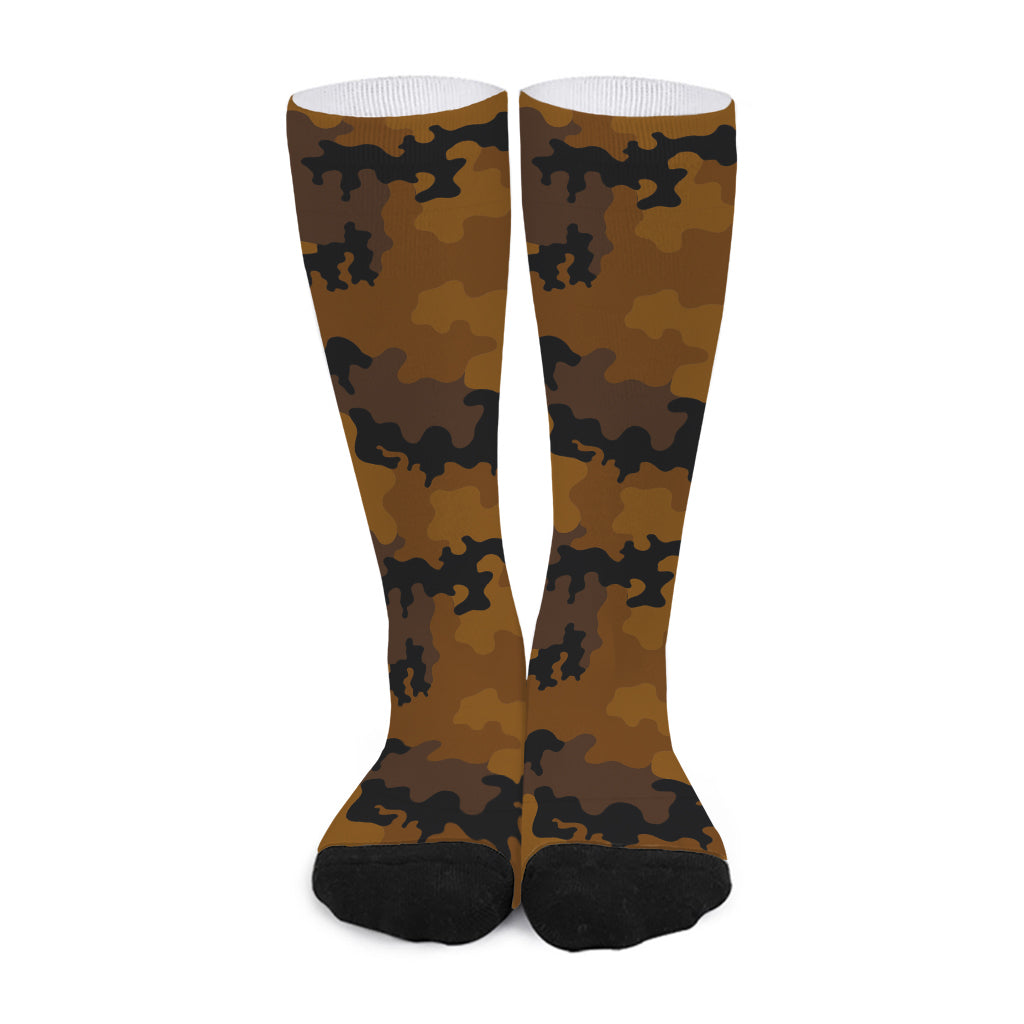 Dark Brown Camouflage Print Long Socks